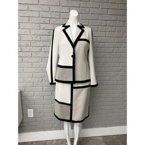 Sandra Petite Women Color Block Skirt Suit Size 4P Jacket / 8P Skirt